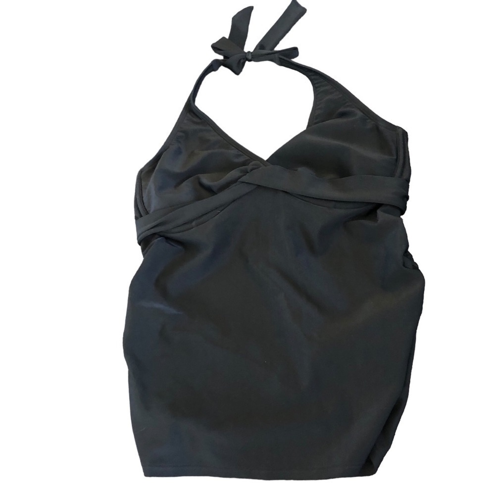 Athleta Twist Underwire Bra Cup Tankini Black 34D/DD Tall Halter Cut Out Back